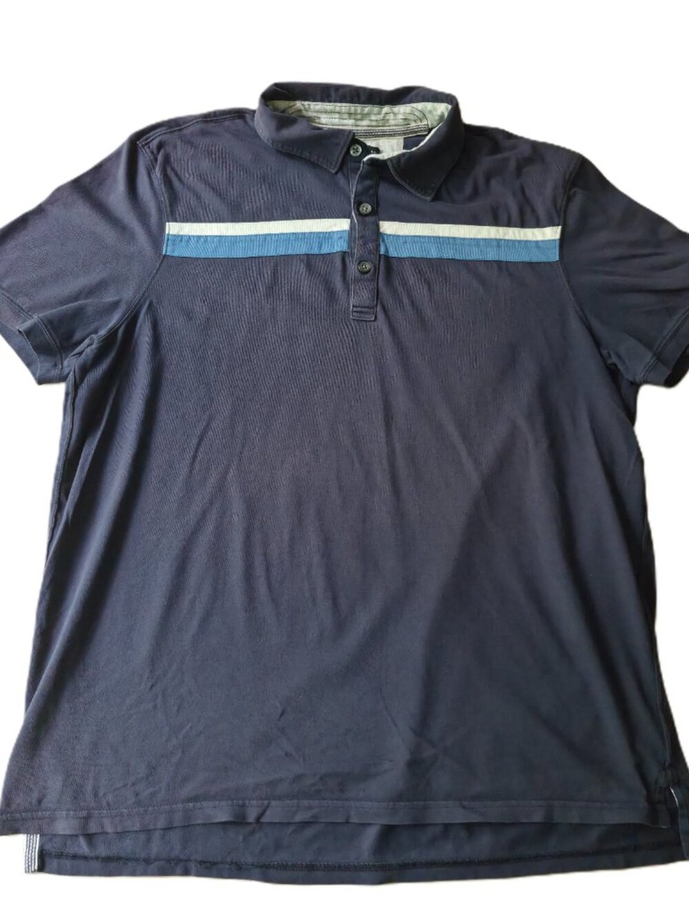 Banana Republic Polo Shirt Mens XL Blue Stripe Luxury Touch Cotton Knit